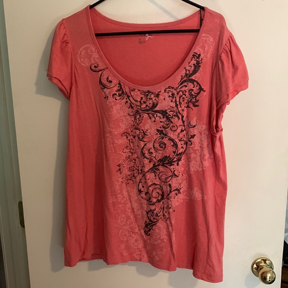 Style & Co cotton short sleeve top. Scoop neck. Peach. Size XL